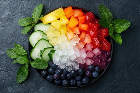 Colorful fruit and vegetable salad bowlの素材