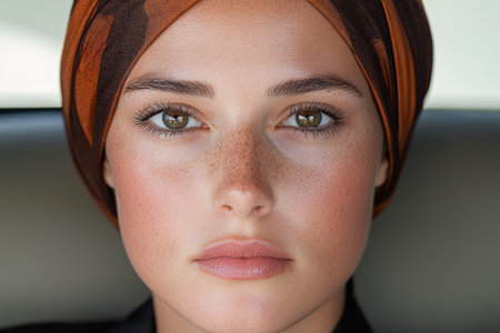 close up portrait of a woman with hijabの素材