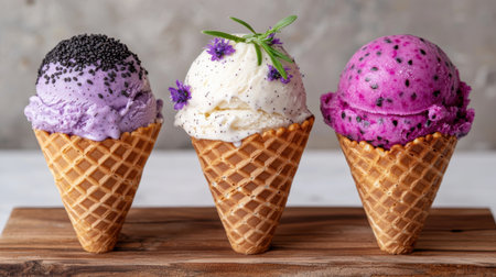 Colorful ice cream cones with unique flavorsの素材