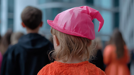 Colorful outfit with pink hatの素材