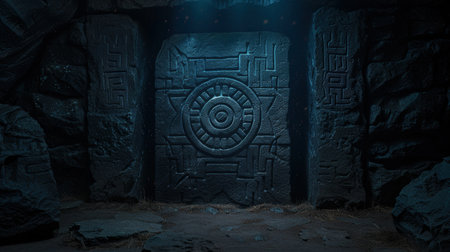 Mysterious ancient ruins with intricate carvingsの素材
