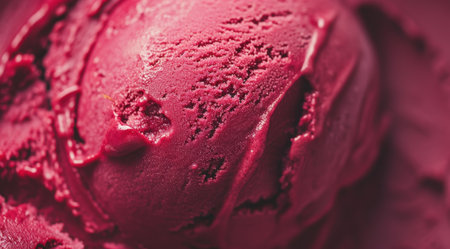 close-up of a vibrant pink ice cream scoopの素材