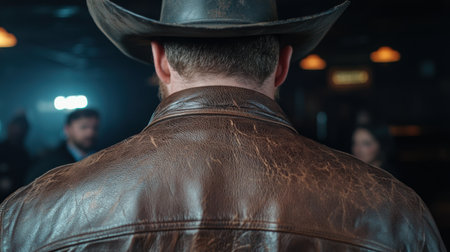 Mysterious cowboy in dark leather jacketの素材