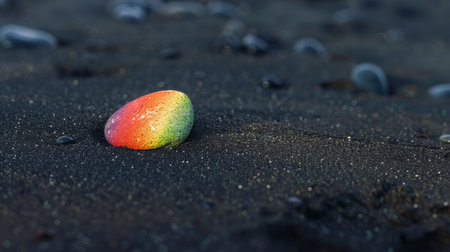Colorful stone on a dark beachの素材