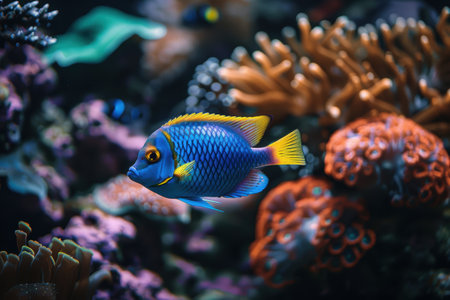 Vibrant tropical fish swimming in a coral reefの素材