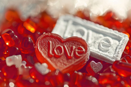 Romantic heart-shaped candy with love textの素材