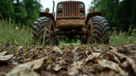 Vintage tractor in the mudの素材