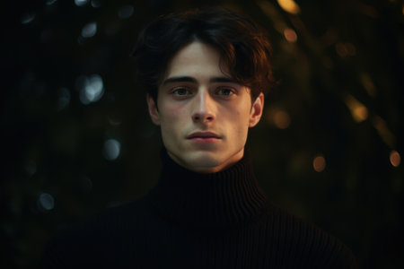 Pensive young man in dark sweaterの素材
