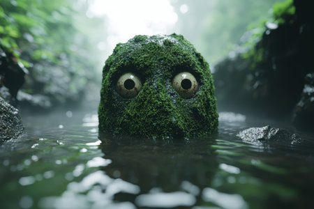Mysterious moss-covered creature in the forestの素材