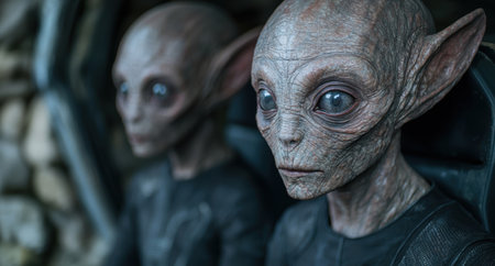 Mysterious alien face in the darkの素材