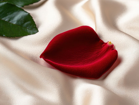 Red rose petal on satin fabricの素材