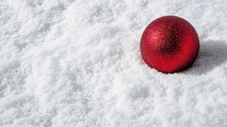 Sparkling red christmas ornament in snowの素材