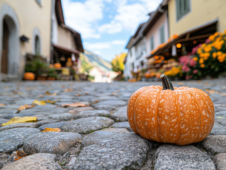 Autumn pumpkin in quaint european townの素材