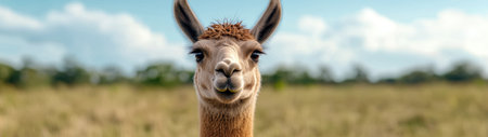 Curious llama in a fieldの素材