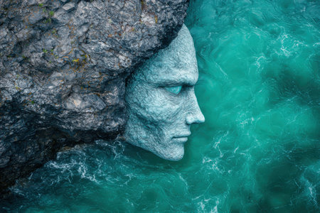 Dramatic rock face with turquoise ocean wavesの素材