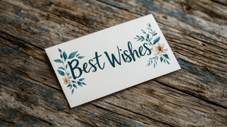 best wishes card with floral design on wooden backgroundの素材