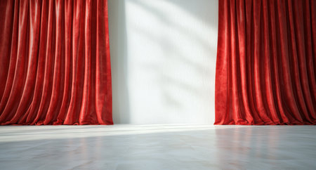Red velvet curtains on a stageの素材