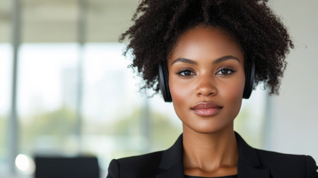 confident young professional woman with headphonesの素材