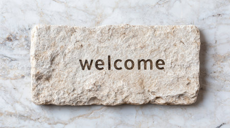 Welcome stone sign on marble backgroundの素材