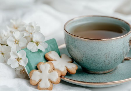 cozy morning with tea and cookiesの素材