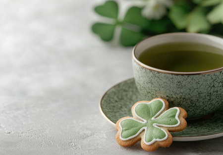 green tea and shamrock cookies for st. patrick's dayの素材