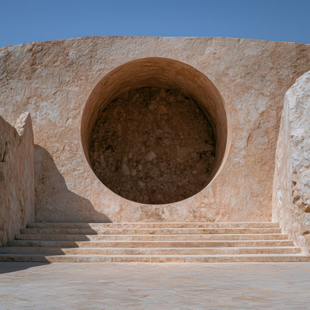 Circular stone archway with stairs leading upの素材