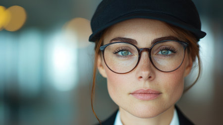 Thoughtful young woman in glasses and capの素材