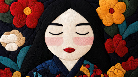 Colorful floral embroidered portraitの素材
