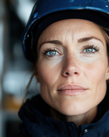 Focused woman in motorcycle helmetの素材
