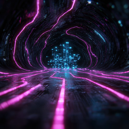 Futuristic neon city landscapeの素材