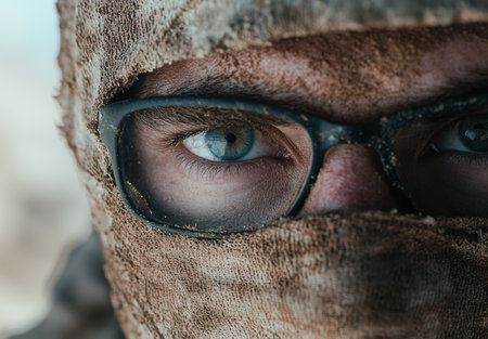 Closeup of a human eye in a rugged environmentの素材
