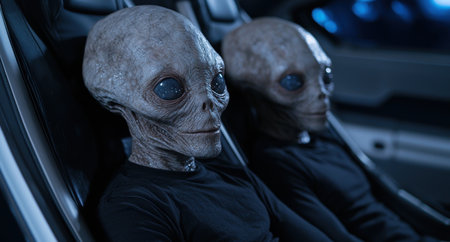 alien beings in a carの素材