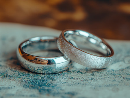 Elegant wedding rings on textured backgroundの素材