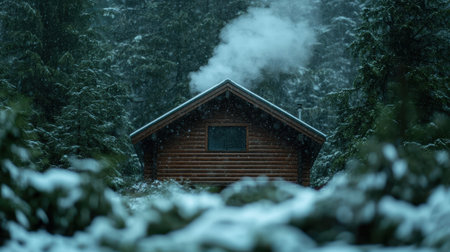 Cozy cabin in snowy forestの素材