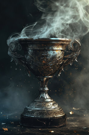 Ornate antique trophy cup with smokeの素材