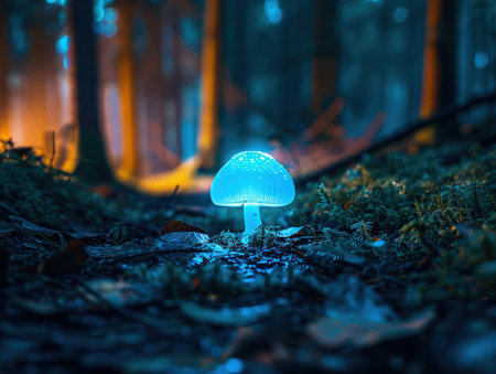 Glowing mushroom in a magical forestの素材