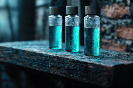 Mysterious glass bottles with blue liquidの素材