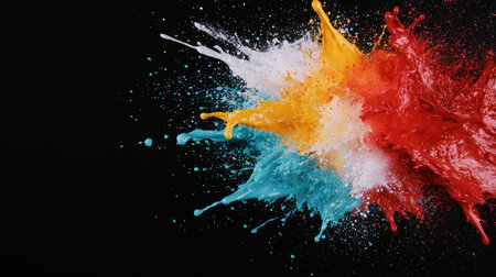 Colorful paint splash on black backgroundの素材