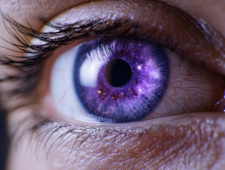Closeup of a vibrant purple human eyeの素材