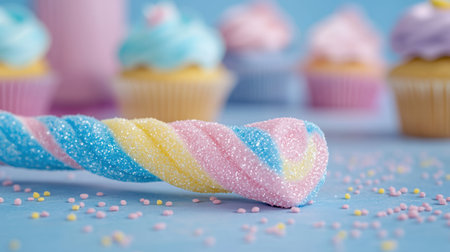 Colorful sugary candies on a pastel backgroundの素材