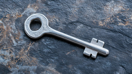 Vintage metal key on dark slate backgroundの素材