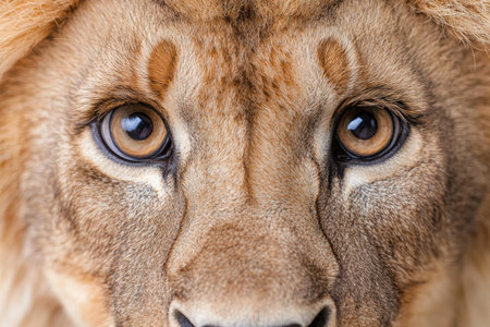 Close-up portrait of a lion's faceの素材