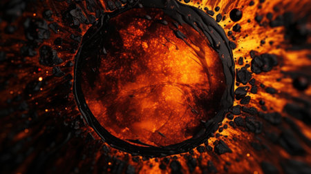 Fiery molten lava erupting from a volcanic craterの素材