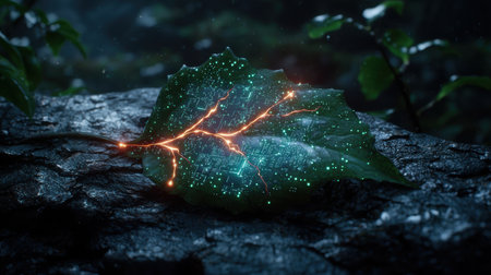 Glowing crystal-like structure with intricate circuit patternsの素材