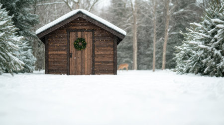 Cozy winter cabin in snowy forestの素材