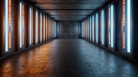 Futuristic Corridor with Glowing Lightsの素材