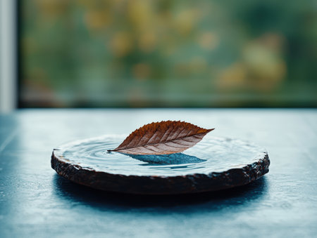 Autumn leaf floating on waterの素材