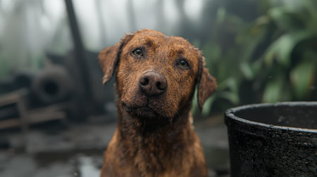 Thoughtful dog in natureの素材