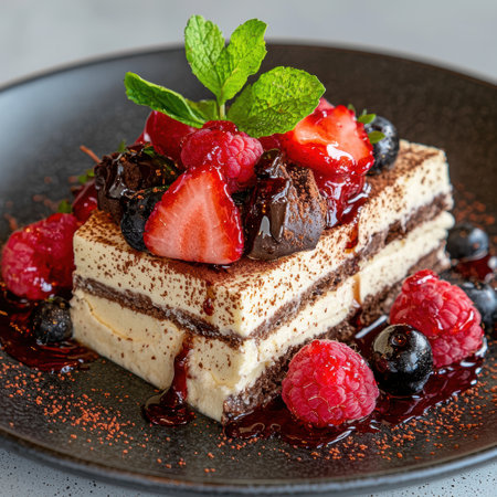 Decadent chocolate and berry dessertの素材