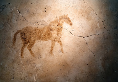 ancient cave painting of a horseの素材
